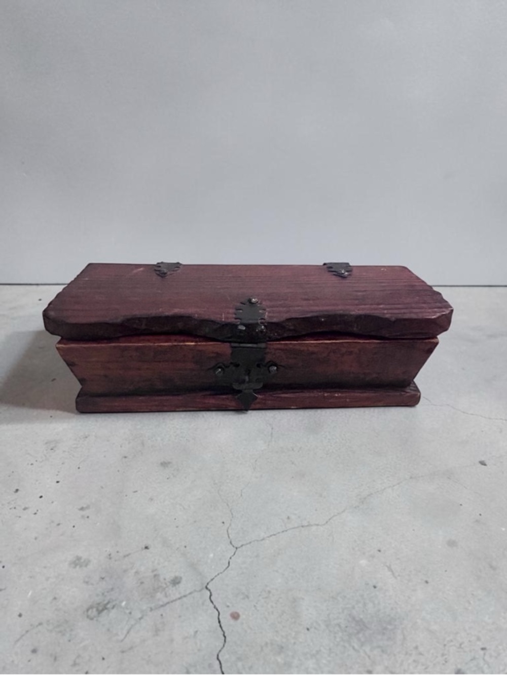 Vintage Handcrafted Wooden Box in Dark Brown with Black Hardware - Picture 1 of 6